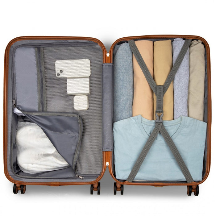 4-Piece Polka Dot ABS+PC Hard Shell Suitcase Set with TSA Lock and Vanity Case – Navy and Brown