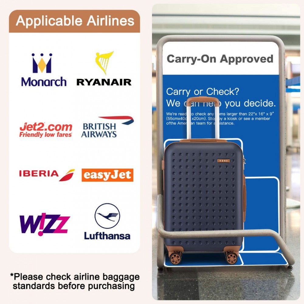 Polka Dot ABS+PC Hard Shell Cabin Suitcase with TSA Lock – 20-Inch – Navy and Brown