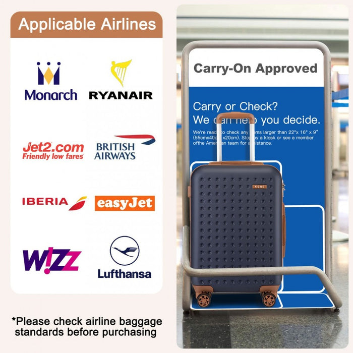 Polka Dot ABS+PC Hard Shell Cabin Suitcase with TSA Lock – 20-Inch – Navy and Brown