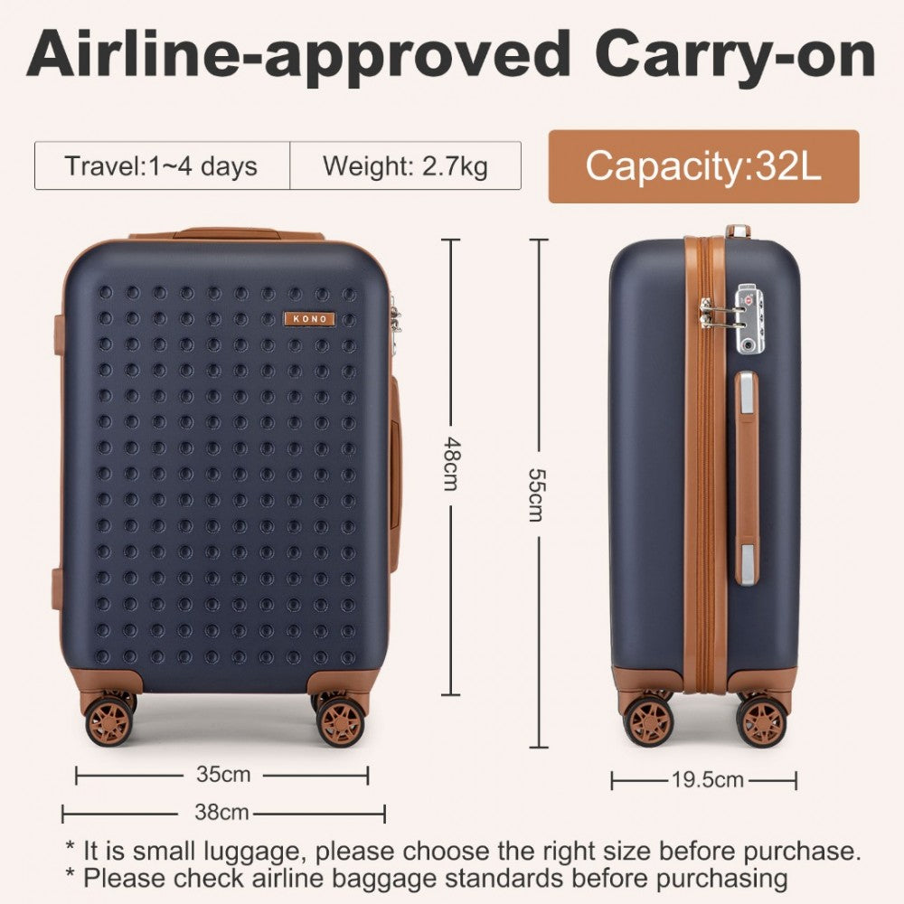 Polka Dot ABS+PC Hard Shell Cabin Suitcase with TSA Lock – 20-Inch – Navy and Brown