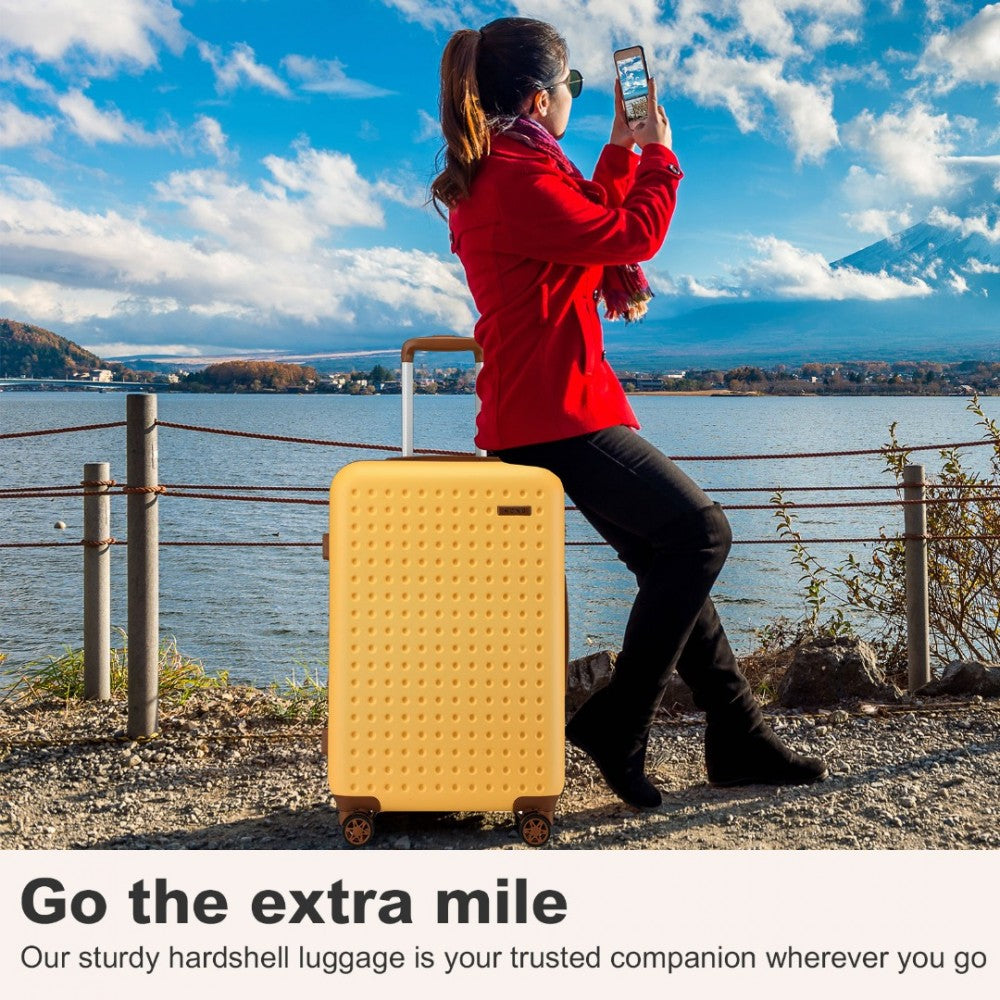 Polka Dot ABS+PC Hard Shell Suitcase with TSA Lock – 28-Inch – Yellow and Brown