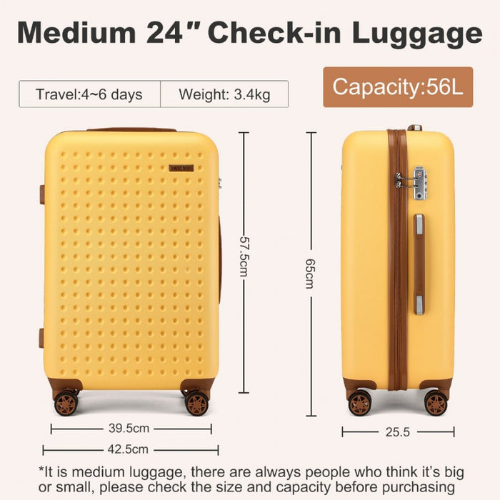 Polka Dot ABS+PC Hard Shell Suitcase with TSA Lock – 24-Inch – Yellow and Brown