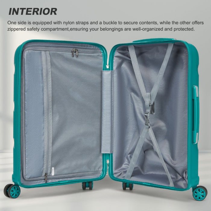 PP Hard Shell Suitcase – 24-Inch – Checked Luggage with TSA Lock and 360° Spinner Silent Wheels – Blue and Green