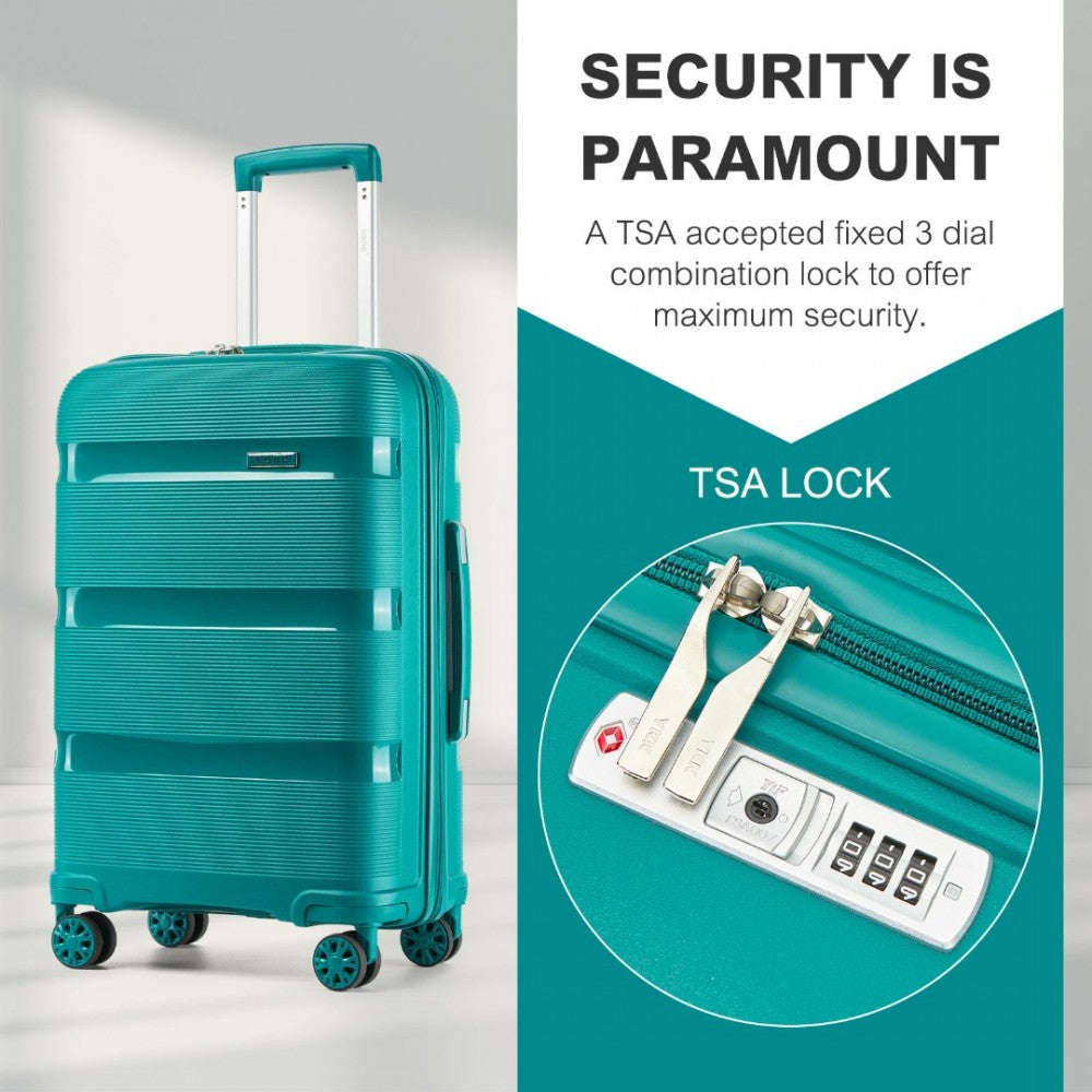 PP Hard Shell Suitcase – 24-Inch – Checked Luggage with TSA Lock and 360° Spinner Silent Wheels – Blue and Green