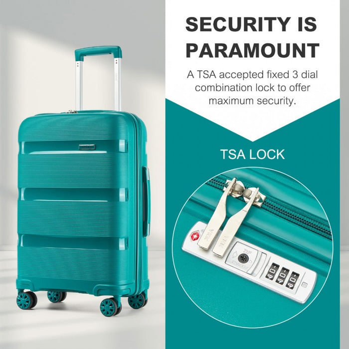 PP Hard Shell Suitcase – 24-Inch – Checked Luggage with TSA Lock and 360° Spinner Silent Wheels – Blue and Green