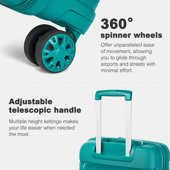 PP Hard Shell Suitcase – 24-Inch – Checked Luggage with TSA Lock and 360° Spinner Silent Wheels – Blue and Green