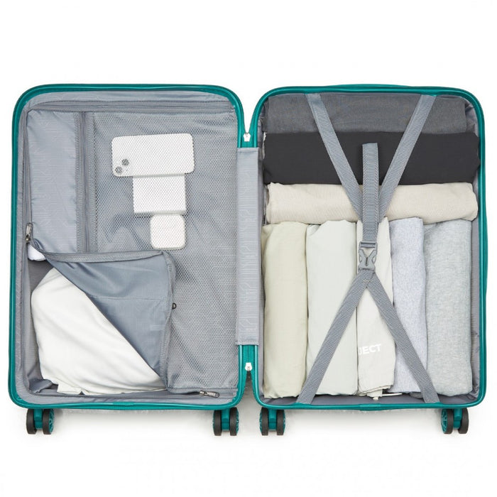 PP Hard Shell Suitcase – 24-Inch – Checked Luggage with TSA Lock and 360° Spinner Silent Wheels – Blue and Green