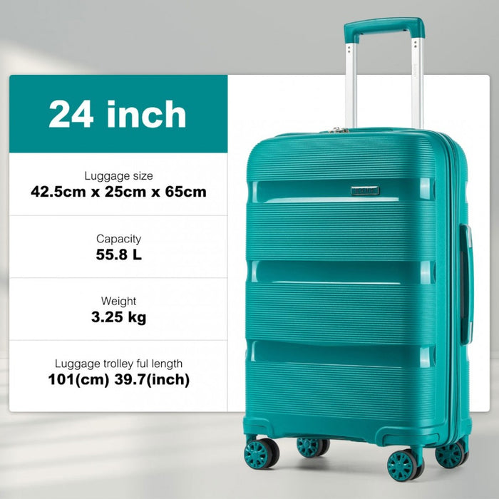 PP Hard Shell Suitcase – 24-Inch – Checked Luggage with TSA Lock and 360° Spinner Silent Wheels – Blue and Green