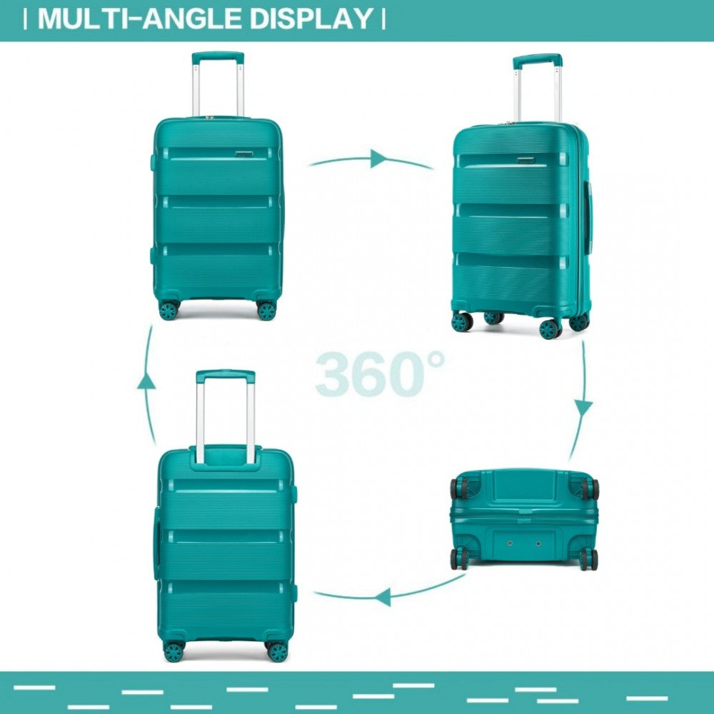 PP Hard Shell Suitcase – 24-Inch – Checked Luggage with TSA Lock and 360° Spinner Silent Wheels – Blue and Green