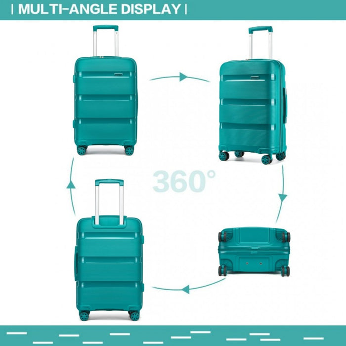 PP Hard Shell Suitcase – 24-Inch – Checked Luggage with TSA Lock and 360° Spinner Silent Wheels – Blue and Green