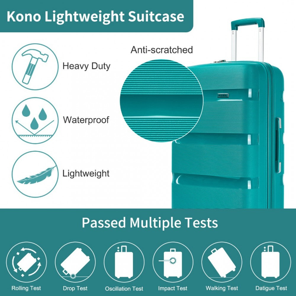 PP Hard Shell Suitcase – 24-Inch – Checked Luggage with TSA Lock and 360° Spinner Silent Wheels – Blue and Green