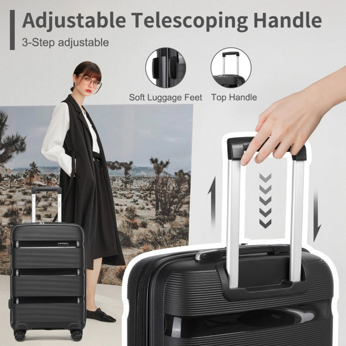 PP Hard Shell Carry-On Suitcase – 19-Inch – Lightweight Cabin Luggage with TSA Lock, 360° Silent Spinner Wheels – Black
