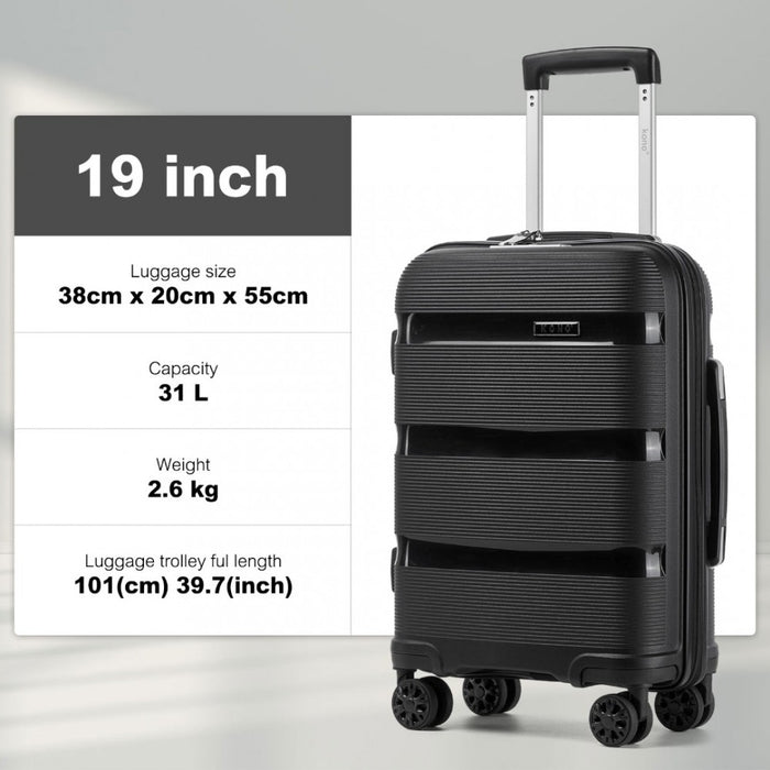 PP Hard Shell Carry-On Suitcase – 19-Inch – Lightweight Cabin Luggage with TSA Lock, 360° Silent Spinner Wheels – Black
