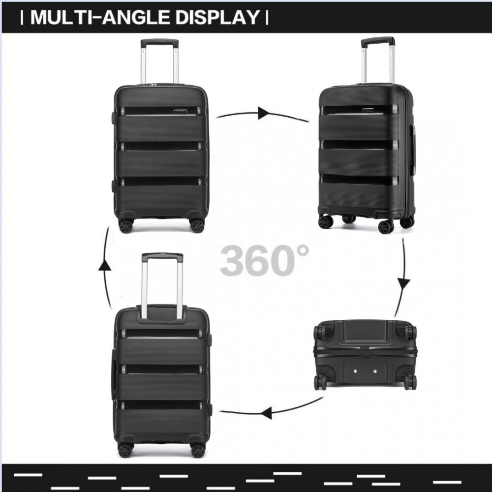 PP Hard Shell Carry-On Suitcase – 19-Inch – Lightweight Cabin Luggage with TSA Lock, 360° Silent Spinner Wheels – Black