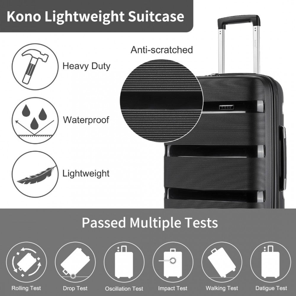 PP Hard Shell Carry-On Suitcase – 19-Inch – Lightweight Cabin Luggage with TSA Lock, 360° Silent Spinner Wheels – Black