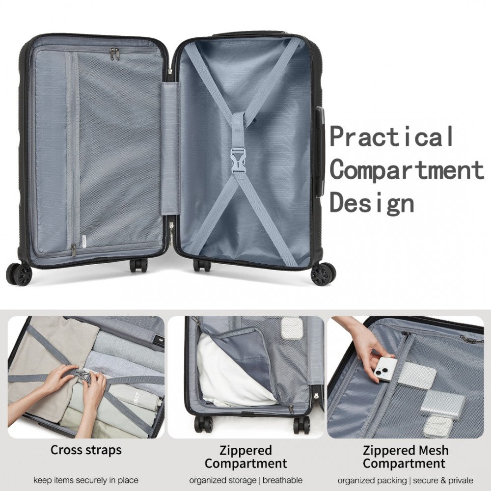 PP Hard Shell Carry-On Suitcase – 19-Inch – Lightweight Cabin Luggage with TSA Lock, 360° Silent Spinner Wheels – Black