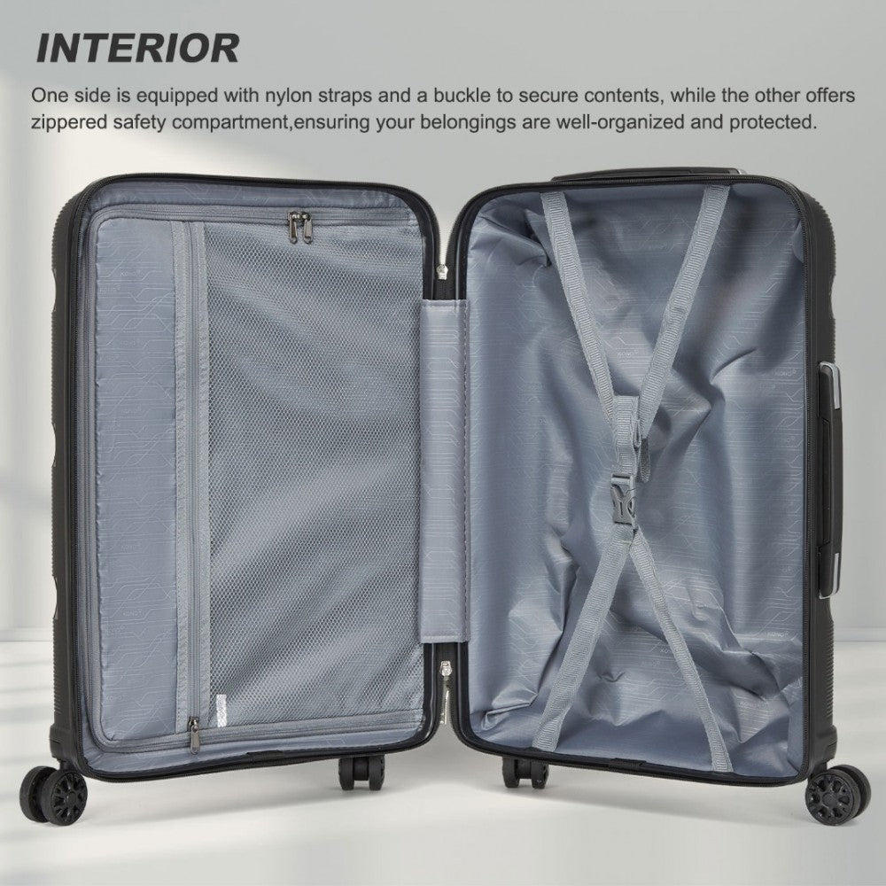 PP Hard Shell Suitcase – 24-Inch – Checked Luggage with TSA Lock and 360° Spinner Silent Wheels – Black