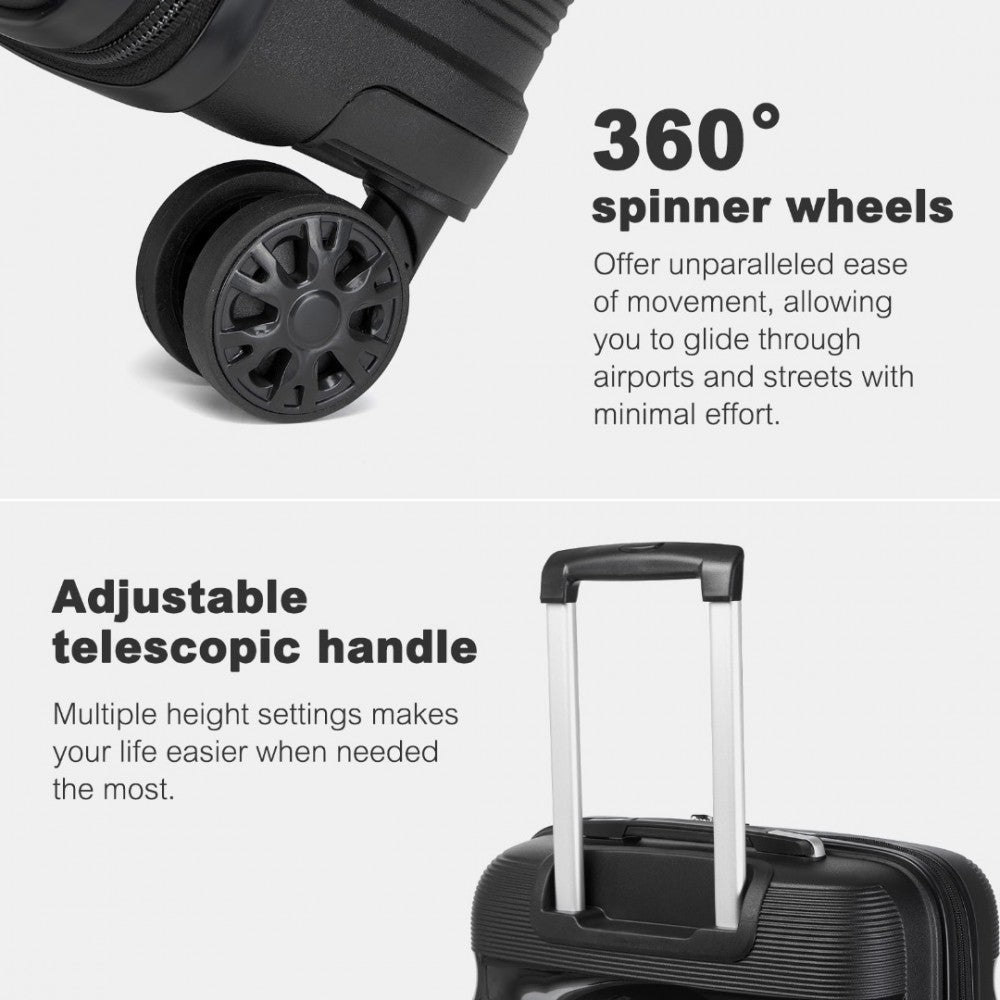 PP Hard Shell Suitcase – 24-Inch – Checked Luggage with TSA Lock and 360° Spinner Silent Wheels – Black
