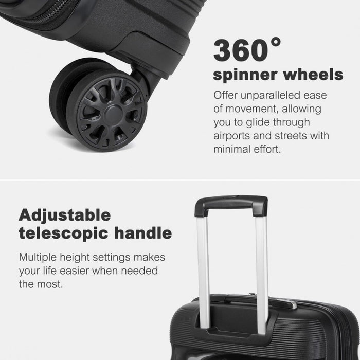 PP Hard Shell Suitcase – 24-Inch – Checked Luggage with TSA Lock and 360° Spinner Silent Wheels – Black
