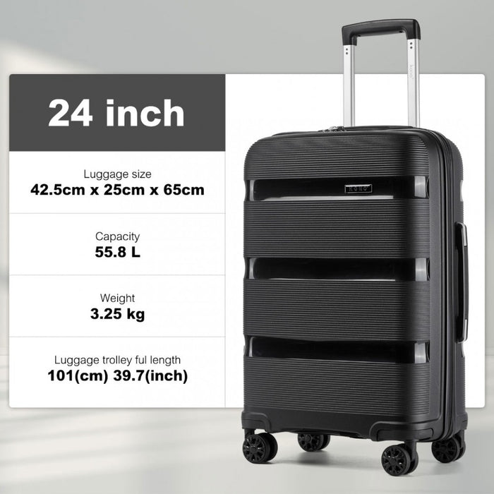PP Hard Shell Suitcase – 24-Inch – Checked Luggage with TSA Lock and 360° Spinner Silent Wheels – Black