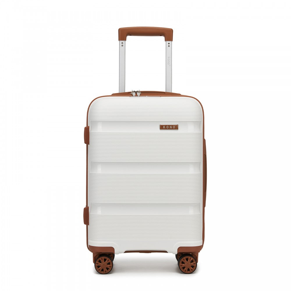 KSK2492 - Kono 19-Inch PP Hardshell Carry-On Suitcase–Lightweight Cabin Luggage with TSA Lock, 360° Silent Spinner Wheels - Cream And Brown