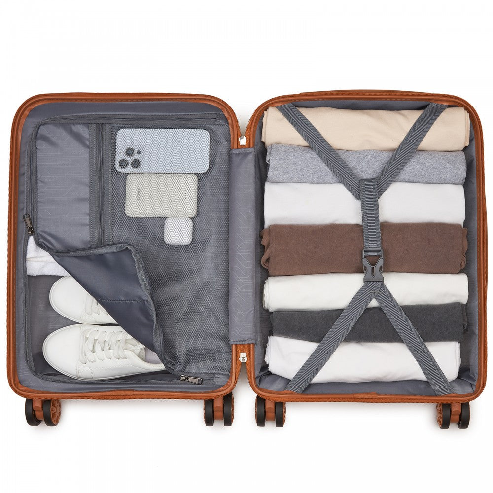 KSK2492 - Kono 19-Inch PP Hardshell Carry-On Suitcase–Lightweight Cabin Luggage with TSA Lock, 360° Silent Spinner Wheels - Cream And Brown