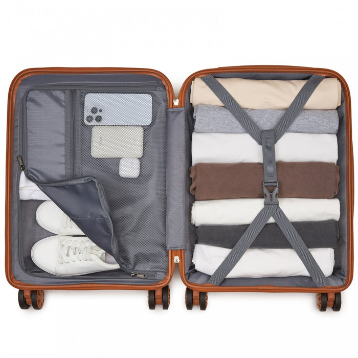 KSK2492 - Kono 19-Inch PP Hardshell Carry-On Suitcase–Lightweight Cabin Luggage with TSA Lock, 360° Silent Spinner Wheels - Cream And Brown