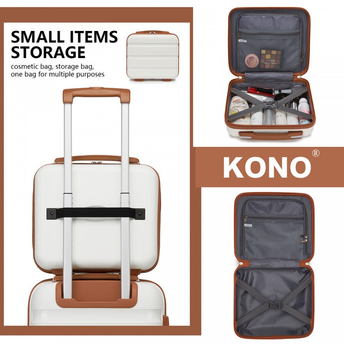KSK2492 - Kono 4-Piece PP Hardshell Luggage Set–Durable Travel Suitcases with TSA Lock, 360° Spinner Wheels with Vanity Case - Cream and Brown