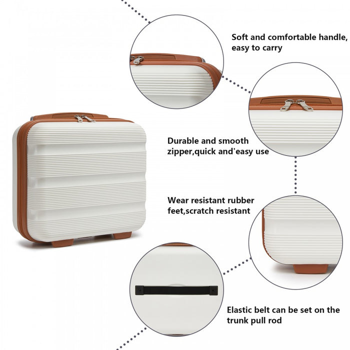 KSK2492 - Kono 4-Piece PP Hardshell Luggage Set–Durable Travel Suitcases with TSA Lock, 360° Spinner Wheels with Vanity Case - Cream and Brown