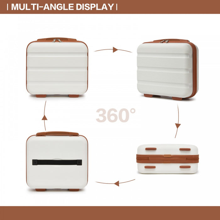 KSK2492 - Kono 4-Piece PP Hardshell Luggage Set–Durable Travel Suitcases with TSA Lock, 360° Spinner Wheels with Vanity Case - Cream and Brown