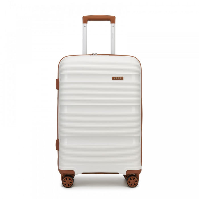 PP Hard Shell Suitcase – 24-Inch – Checked Luggage with TSA Lock and 360° Spinner Silent Wheels – Cream and Brown
