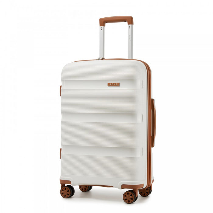 PP Hard Shell Suitcase – 24-Inch – Checked Luggage with TSA Lock and 360° Spinner Silent Wheels – Cream and Brown