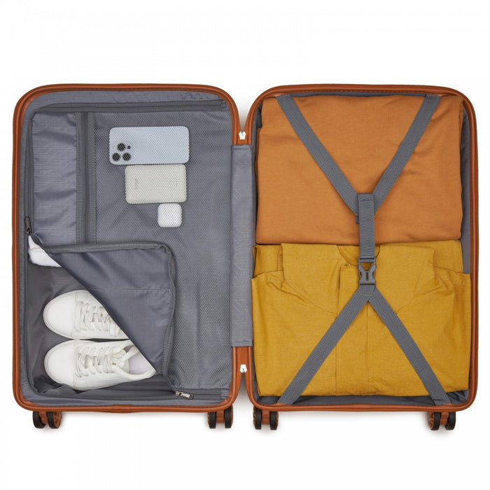 PP Hard Shell Suitcase – 24-Inch – Checked Luggage with TSA Lock and 360° Spinner Silent Wheels – Cream and Brown