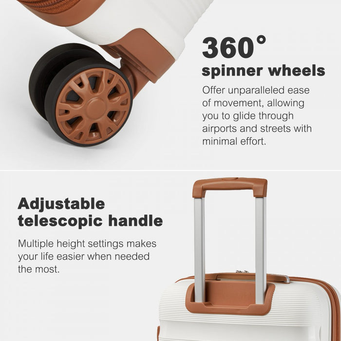 PP Hard Shell Suitcase – 24-Inch – Checked Luggage with TSA Lock and 360° Spinner Silent Wheels – Cream and Brown