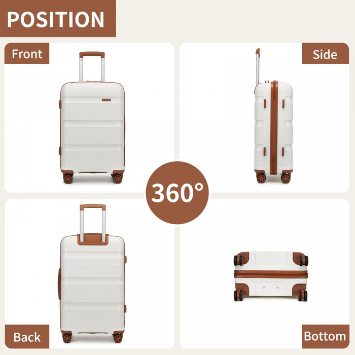 KSK2492 - Kono 28-Inch PP Hardshell Checked Luggage–Large Lightweight Suitcase with TSA Lock, 360° Spinner Wheels - Cream And Brown