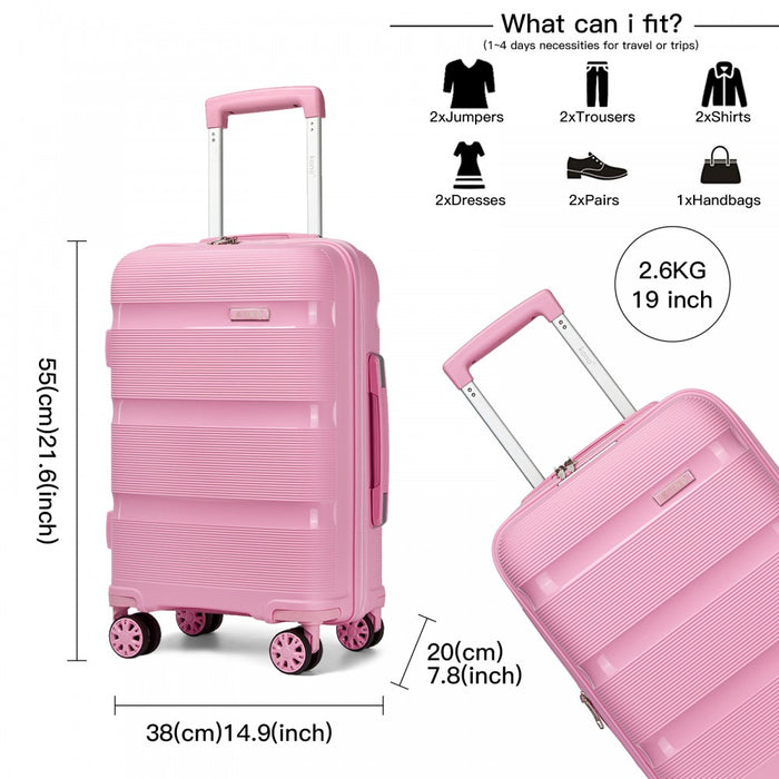 PP Hard Shell Carry-On Suitcase – 19-Inch – Lightweight Cabin Luggage with TSA Lock, 360° Silent Spinner Wheels – Pink