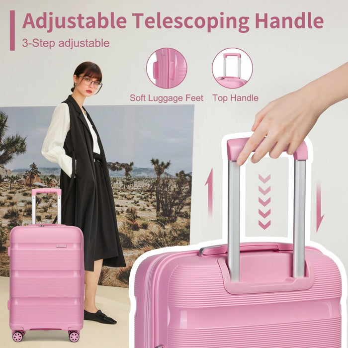 PP Hard Shell Carry-On Suitcase – 19-Inch – Lightweight Cabin Luggage with TSA Lock, 360° Silent Spinner Wheels – Pink