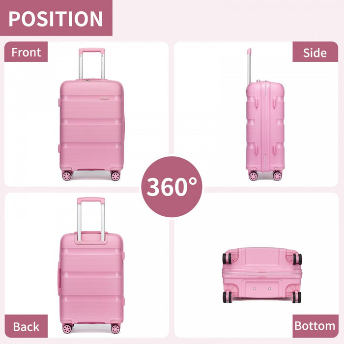 PP Hard Shell Carry-On Suitcase – 19-Inch – Lightweight Cabin Luggage with TSA Lock, 360° Silent Spinner Wheels – Pink