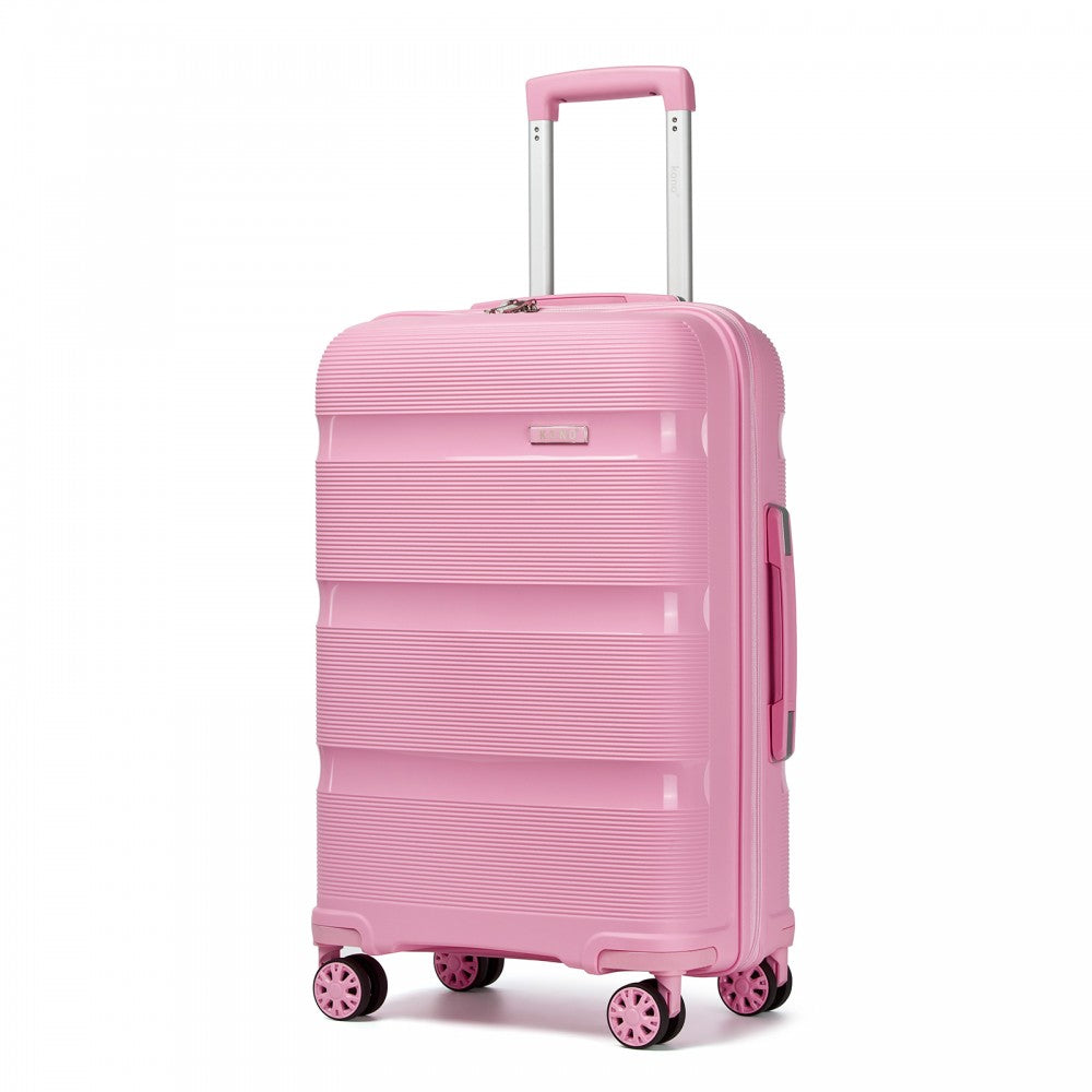 PP Hard Shell Suitcase – 24-Inch – Checked Luggage with TSA Lock and 360° Spinner Silent Wheels – Pink