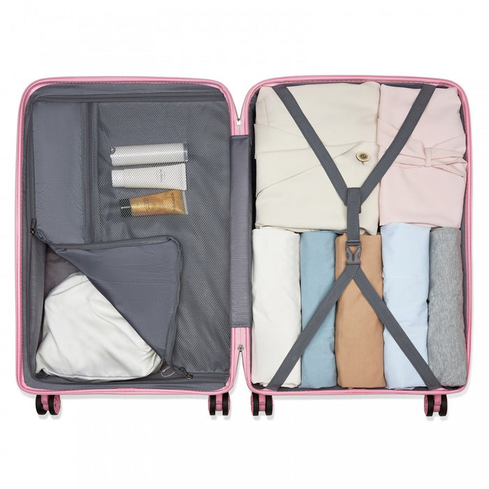 PP Hard Shell Suitcase – 24-Inch – Checked Luggage with TSA Lock and 360° Spinner Silent Wheels – Pink