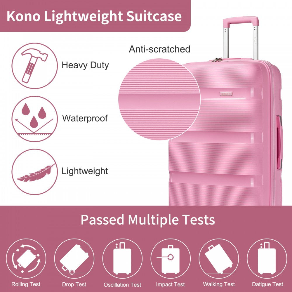 PP Hard Shell Suitcase – 24-Inch – Checked Luggage with TSA Lock and 360° Spinner Silent Wheels – Pink