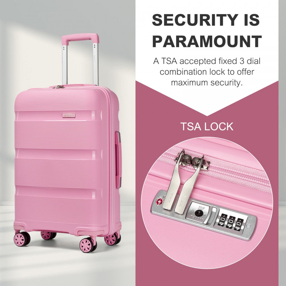 PP Hard Shell Suitcase – 24-Inch – Checked Luggage with TSA Lock and 360° Spinner Silent Wheels – Pink