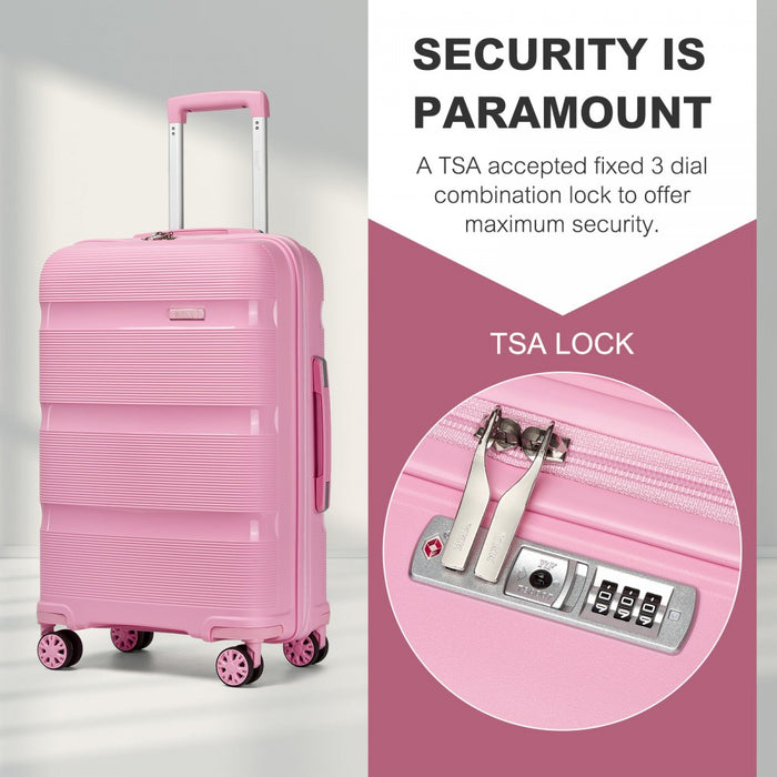 PP Hard Shell Suitcase – 24-Inch – Checked Luggage with TSA Lock and 360° Spinner Silent Wheels – Pink