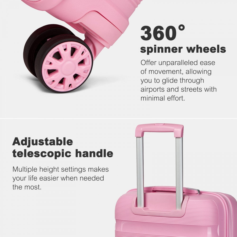 PP Hard Shell Suitcase – 24-Inch – Checked Luggage with TSA Lock and 360° Spinner Silent Wheels – Pink