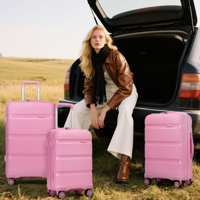 PP Hard Shell Suitcase – 24-Inch – Checked Luggage with TSA Lock and 360° Spinner Silent Wheels – Pink