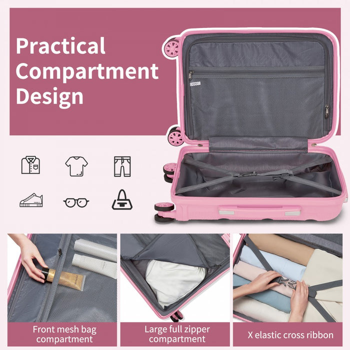 PP Hard Shell Suitcase – 24-Inch – Checked Luggage with TSA Lock and 360° Spinner Silent Wheels – Pink
