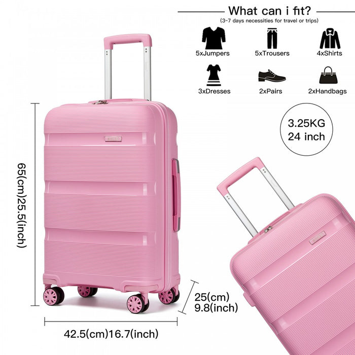 PP Hard Shell Suitcase – 24-Inch – Checked Luggage with TSA Lock and 360° Spinner Silent Wheels – Pink