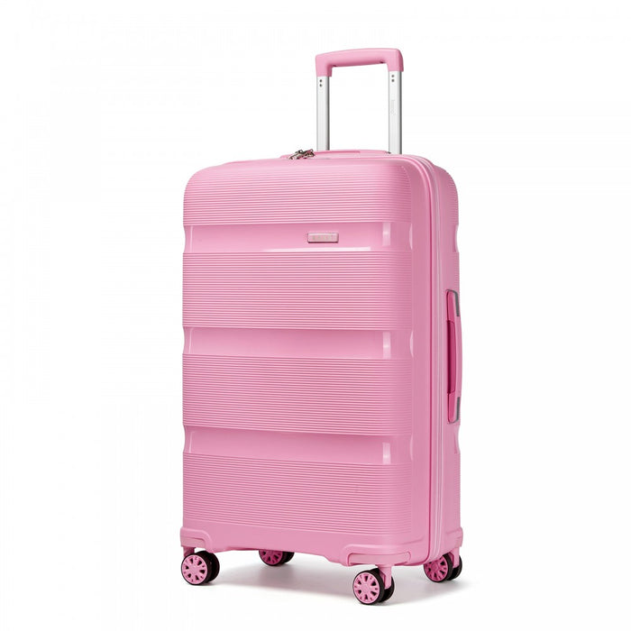 PP Hard Shell Checked Luggage – 28-Inch – Large Lightweight Suitcase with TSA Lock, 360° Spinner Wheels – Pink