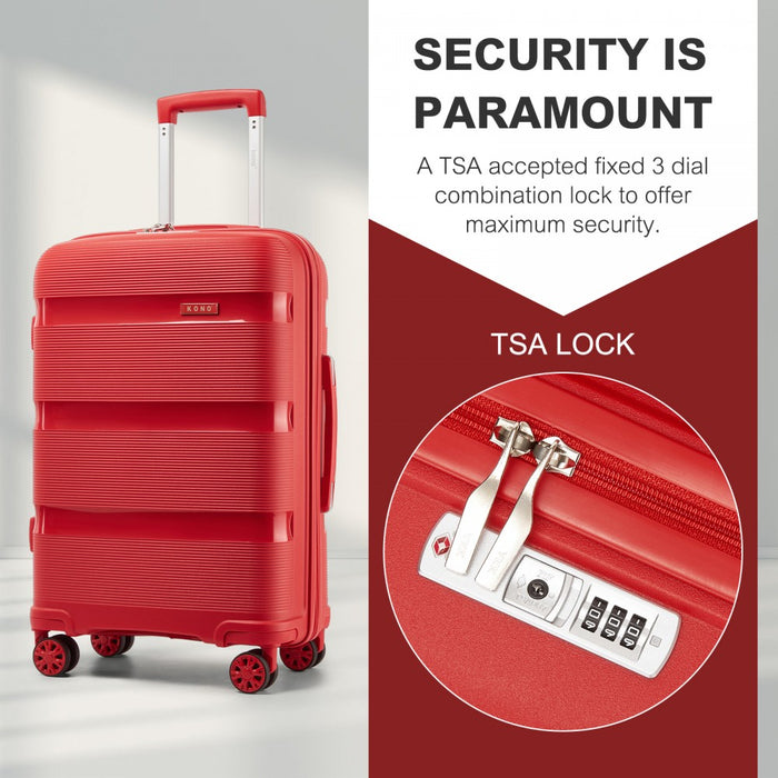 PP Hard Shell Carry-On Suitcase – 19-Inch – Lightweight Cabin Luggage with TSA Lock, 360° Silent Spinner Wheels – Red