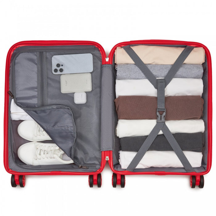 PP Hard Shell Carry-On Suitcase – 19-Inch – Lightweight Cabin Luggage with TSA Lock, 360° Silent Spinner Wheels – Red